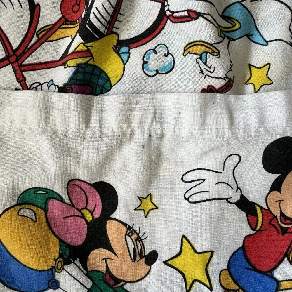 Vtg Disney Mickey Mouse Bicycling Twin bed Fitted Sheet Only Bike Goofy Fabric